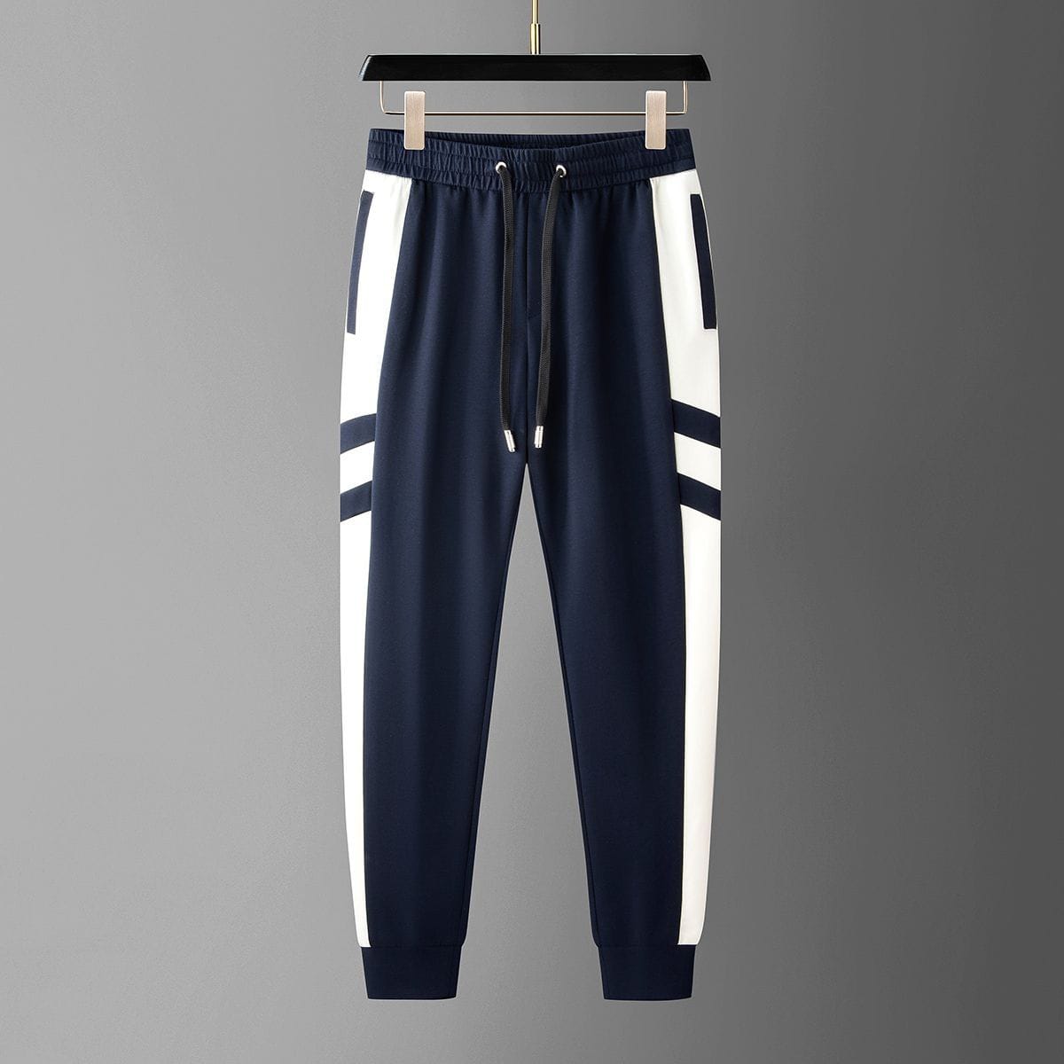 Men’s Premium Navy Panel Track Pant with 4-Way Stretch | Slim Fit Cotton Lycra Joggers