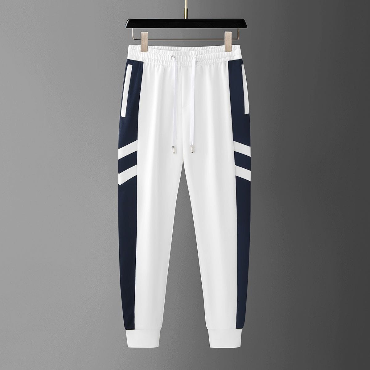 Men’s Premium Navy Panel Track Pant with 4-Way Stretch | Slim Fit Cotton Lycra Joggers