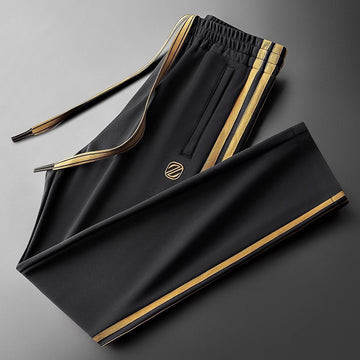 Men’s 4-Way Stretch Cotton Lycra Track Pants with Dual Contrast Side Stripe