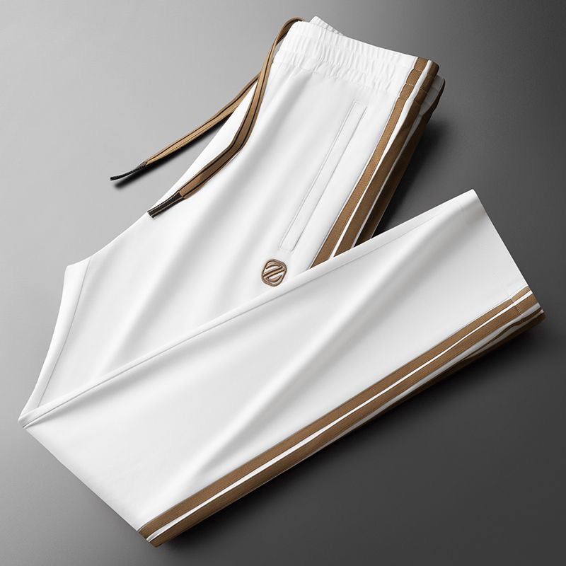 Men’s 4-Way Stretch Cotton Lycra Track Pants with Dual Contrast Side Stripe