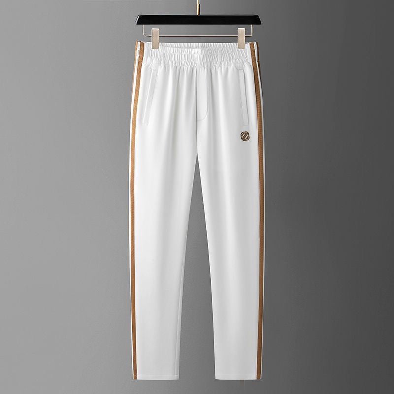 Men’s 4-Way Stretch Cotton Lycra Track Pants with Dual Contrast Side Stripe