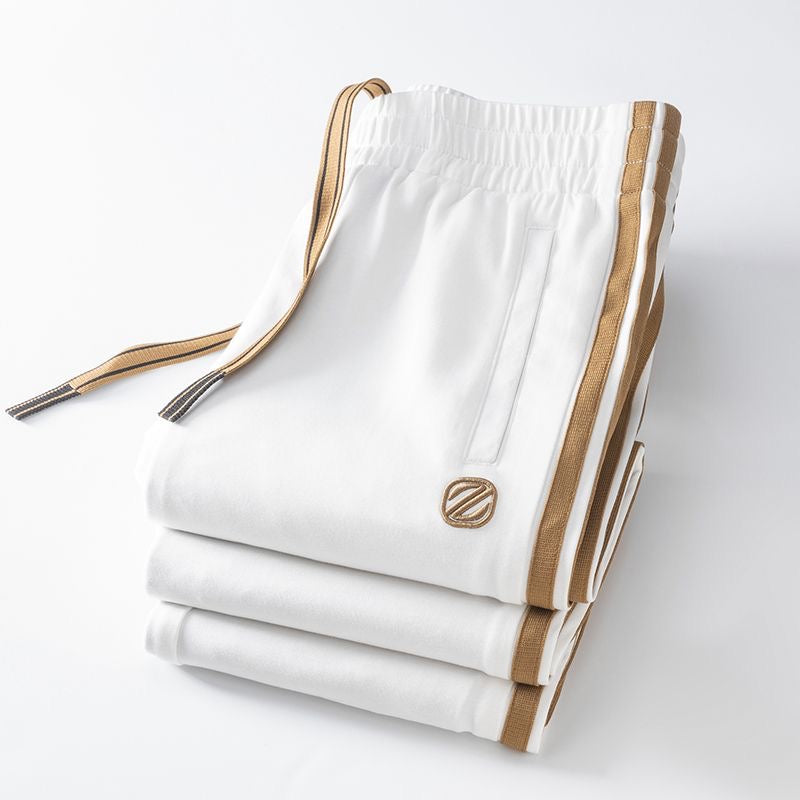 Men’s 4-Way Stretch Cotton Lycra Track Pants with Dual Contrast Side Stripe